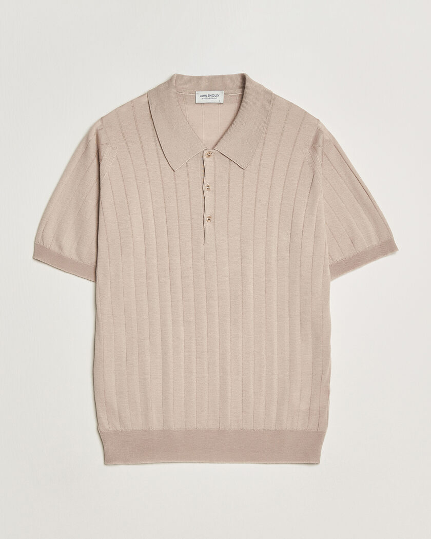 John Smedley Roper Open Collar Sea Island Polo Parchment at