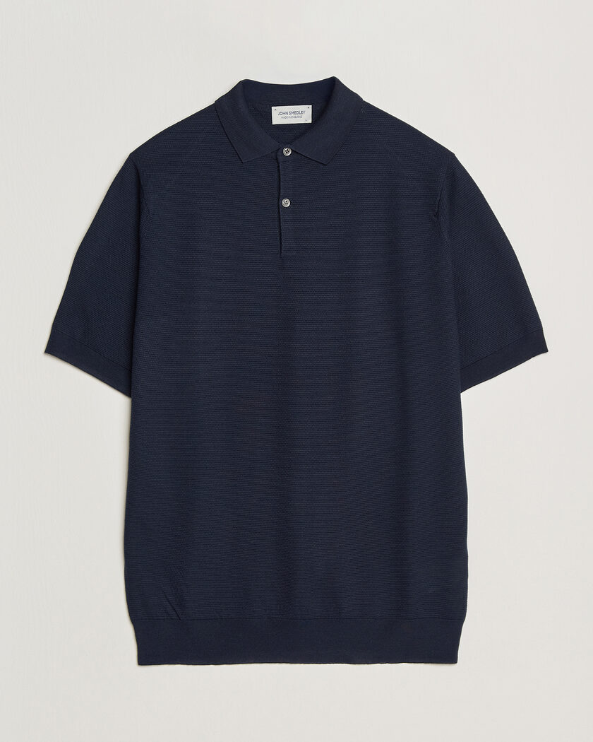 John Smedley Williams Merino/Cotton Knitted Polo Navy at