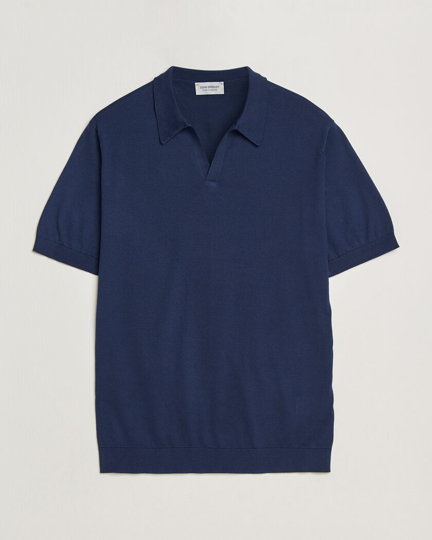 John Smedley Noah Open Collar Sea Island Polo French Navy – Blue