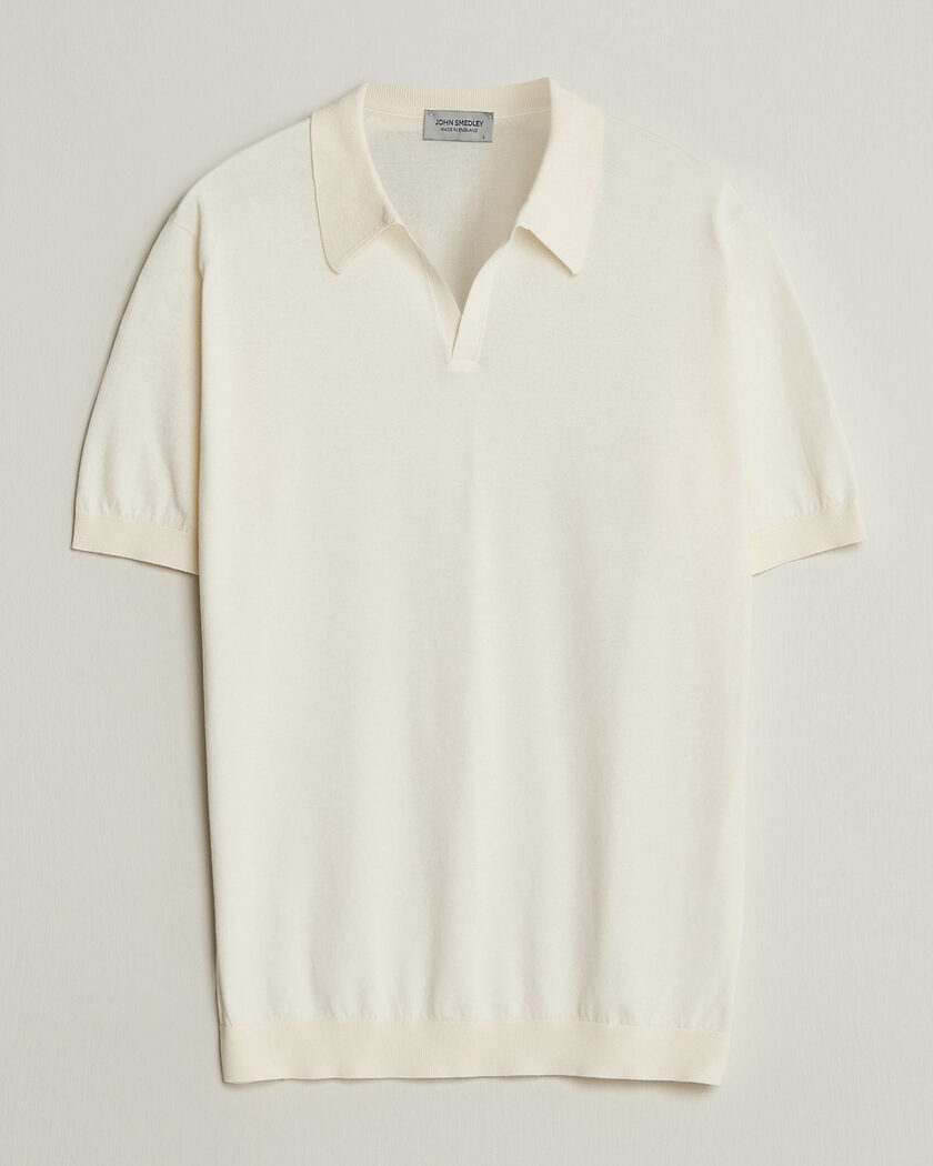 John Smedley Noah Open Collar Sea Island Polo Starch – White