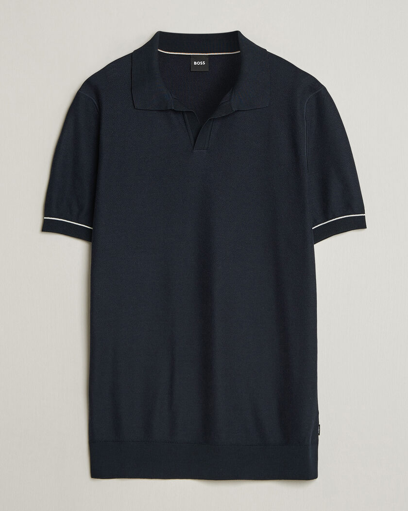 Gran Sasso Cotton Structured Knitted Polo Navy at CareOfCarl.com