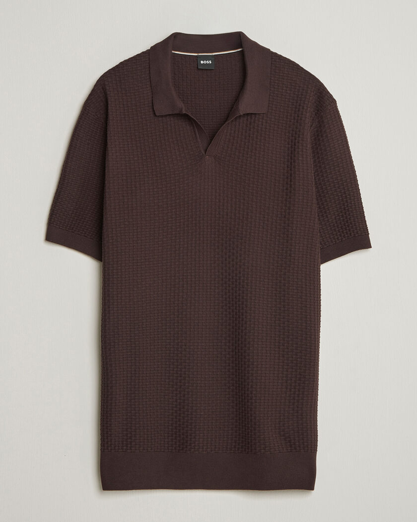 BOSS BLACK Natalo Structured Knitted Polo Dark Brown – Brown