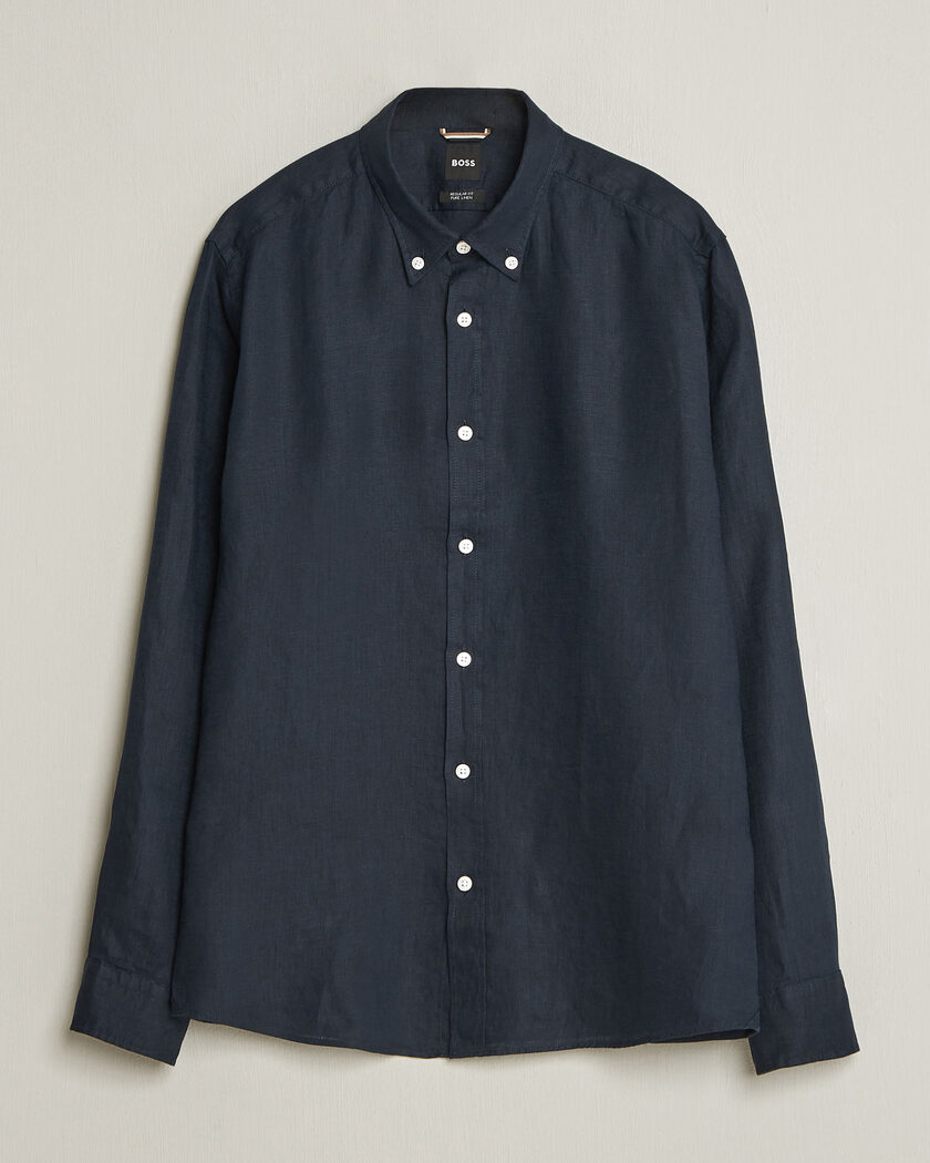 BOSS BLACK Liam Linen Shirt Dark Blue – Blue
