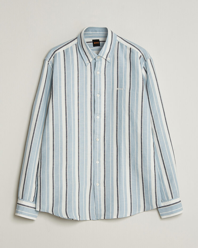  BOSS ORANGE Ricoplus Linen/Cotton Striped Shirt Light Blue – Blue
