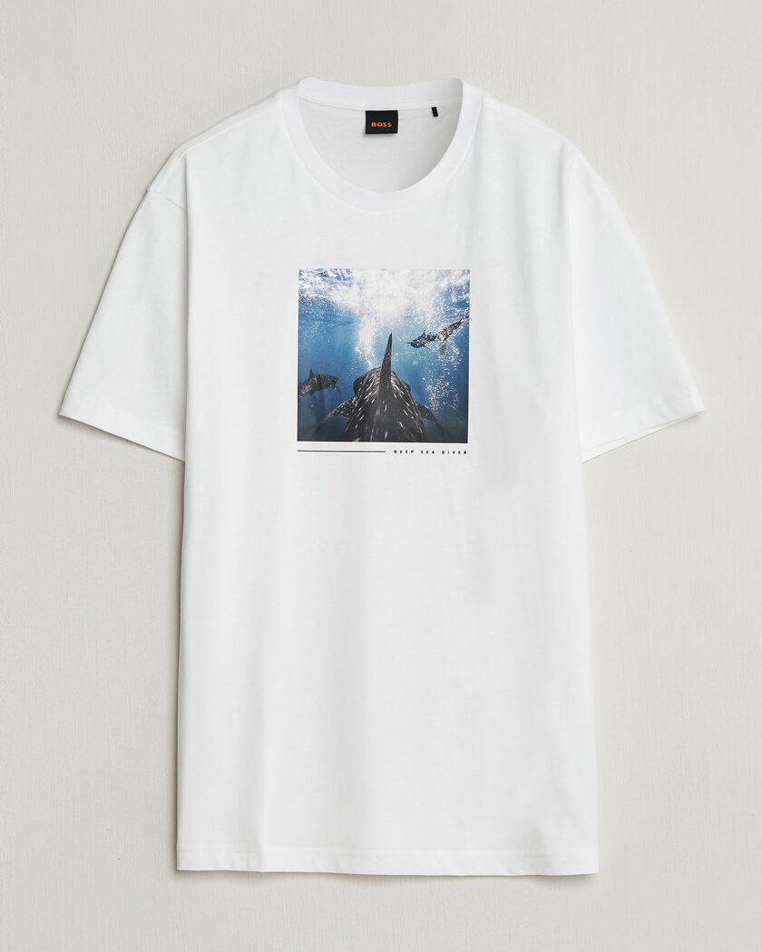 BOSS ORANGE Creature Printed Crew Neck T-Shirt Natural – White