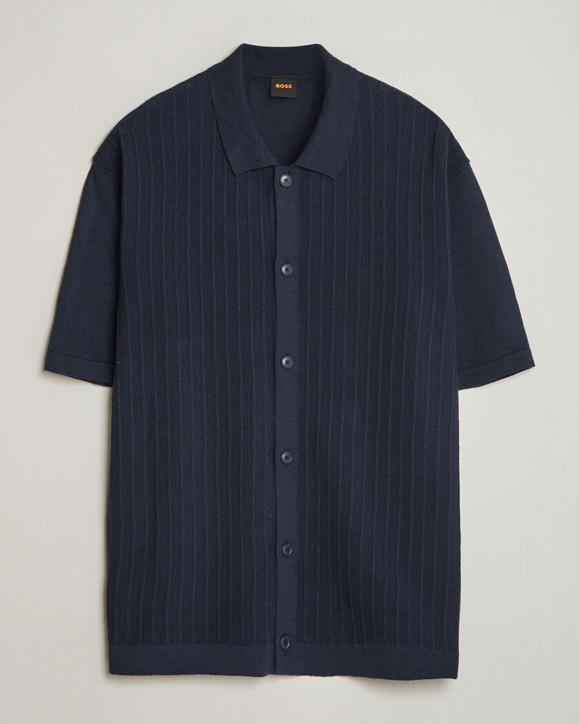 BOSS ORANGE Amicino Linen/Cotton Knitted Shirt Dark Blue – Blue