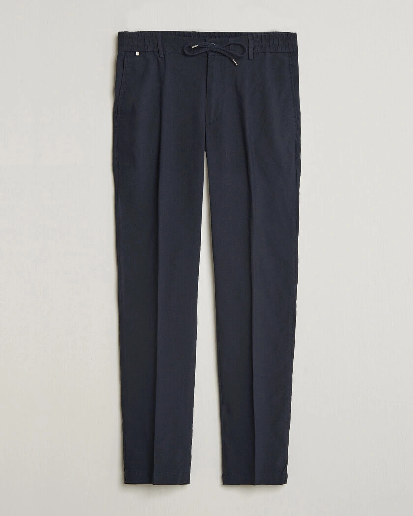 BOSS BLACK Kane Linen Drawstring Trousers Dark Blue – Blue