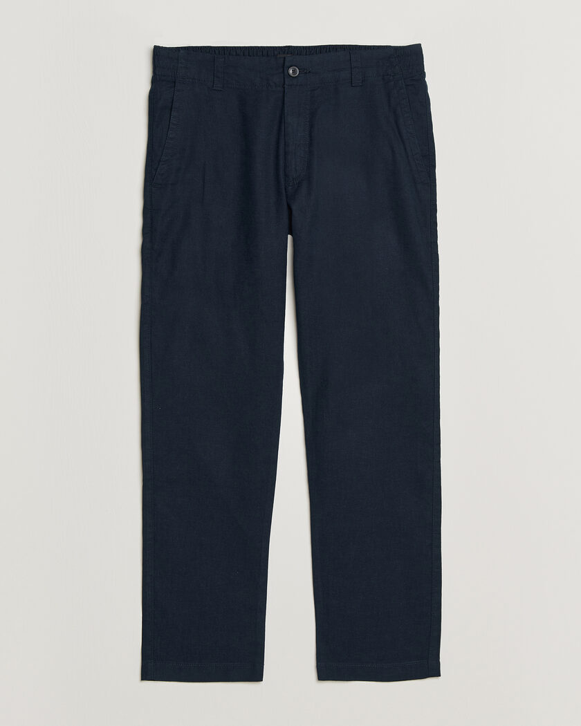 NN07 Theo Linen Trousers Navy Blue at CareOfCarl.com