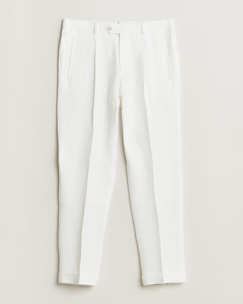BOSS CAMEL Peet Linen Pleated Trousers White – White