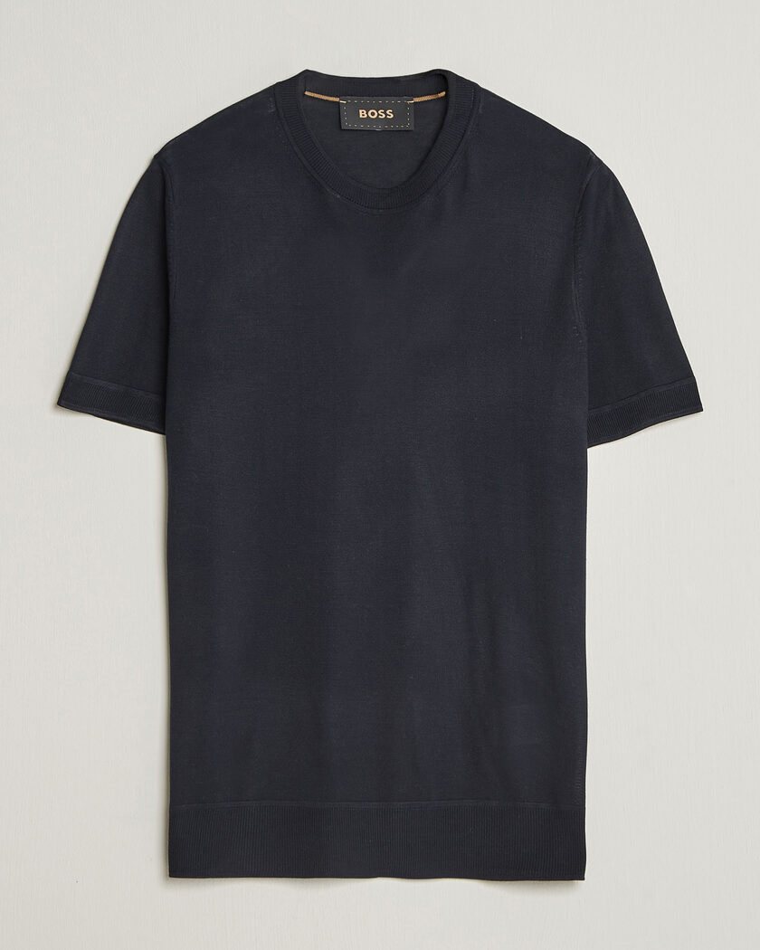 Gran Sasso Knitted Linen T-Shirt Navy Melange at CareOfCarl.com