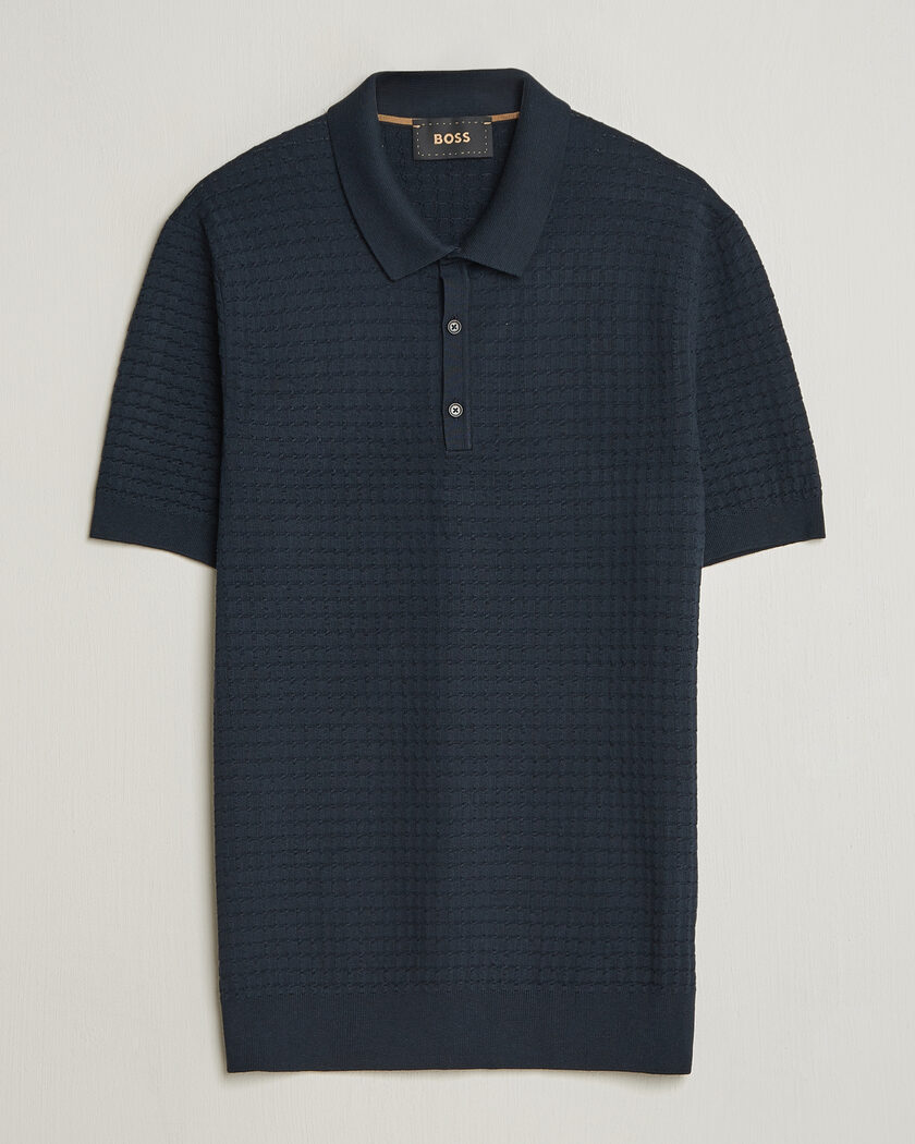 BOSS CAMEL Nadalione Silk/Cotton Knitted Polo Dark Blue – Blue