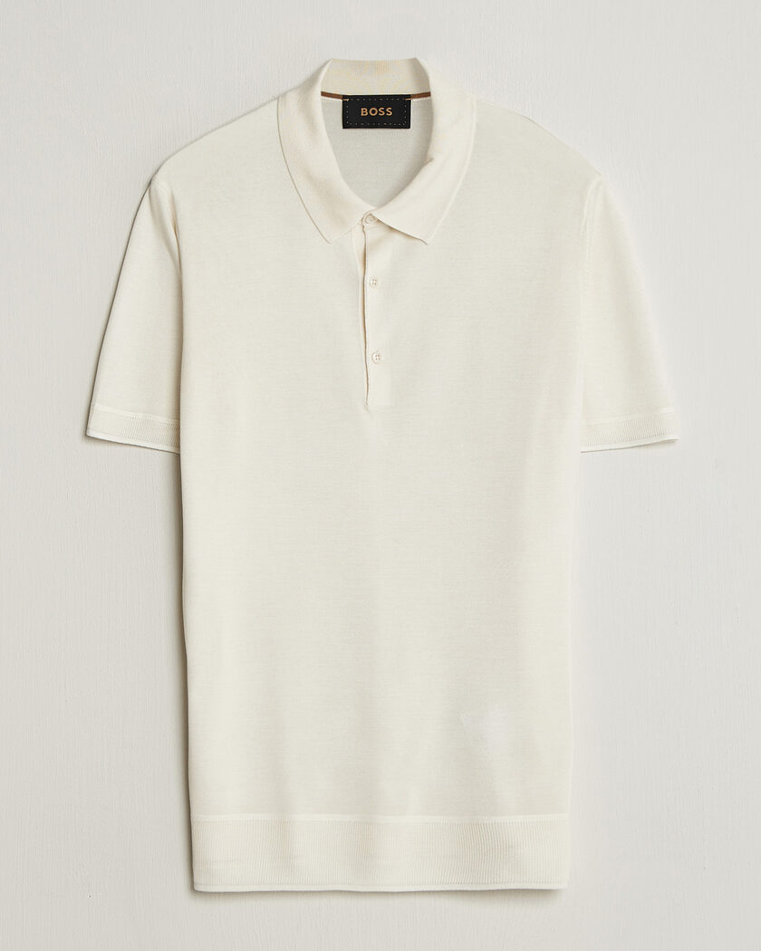 Gran Sasso Cotton Cable Knitted Polo Cream at CareOfCarl.com