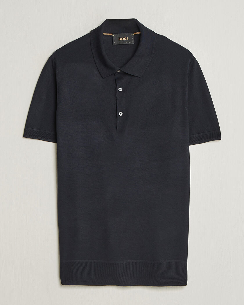 Gran Sasso Cotton Structured Knitted Polo Navy at CareOfCarl.com