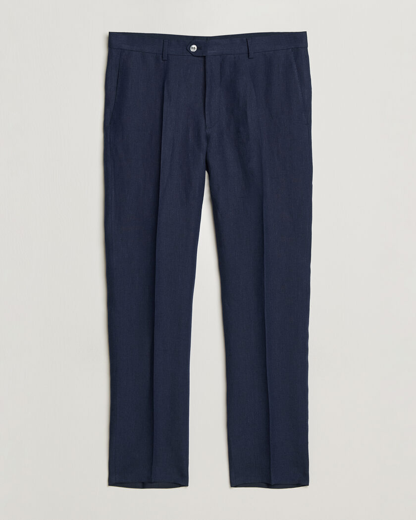 Oscar Jacobson Dandy Linen Trousers Navy – Blue