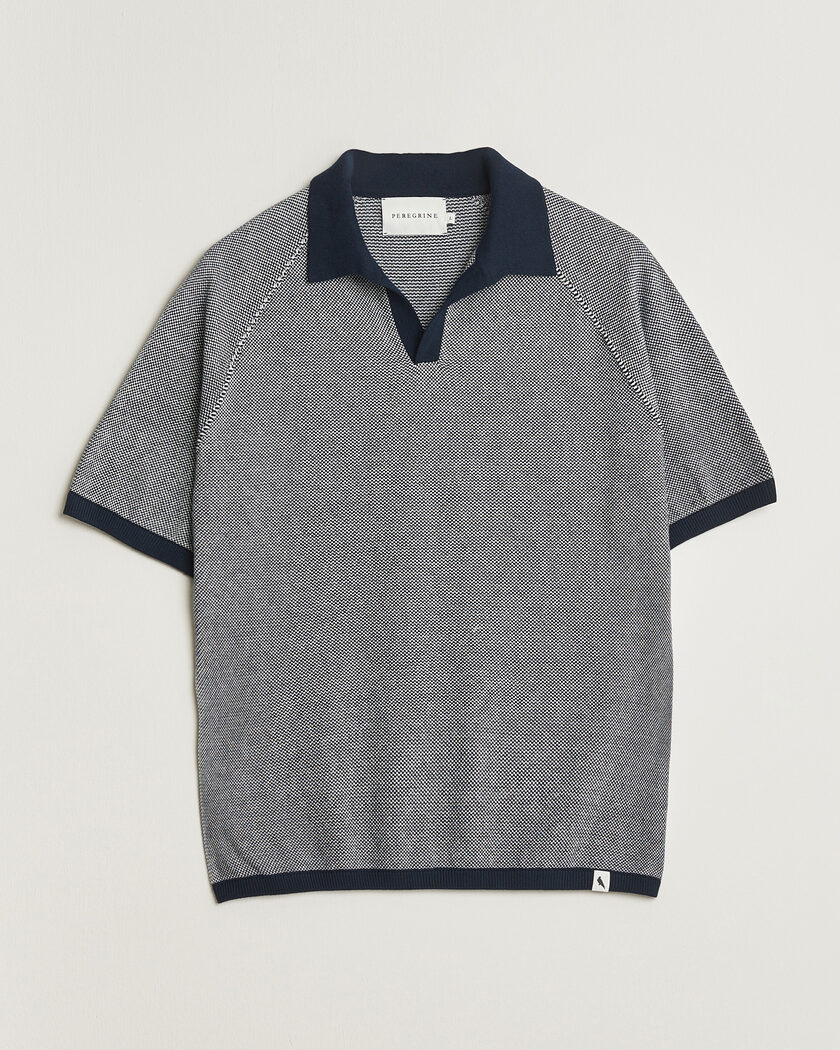 Auralee Cotton Knit Skipper Polo Navy Stripe at CareOfCarl.com