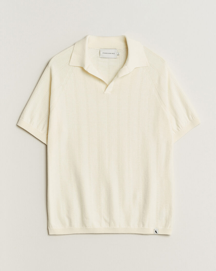 Gran Sasso Cotton Cable Knitted Polo Cream at CareOfCarl.com