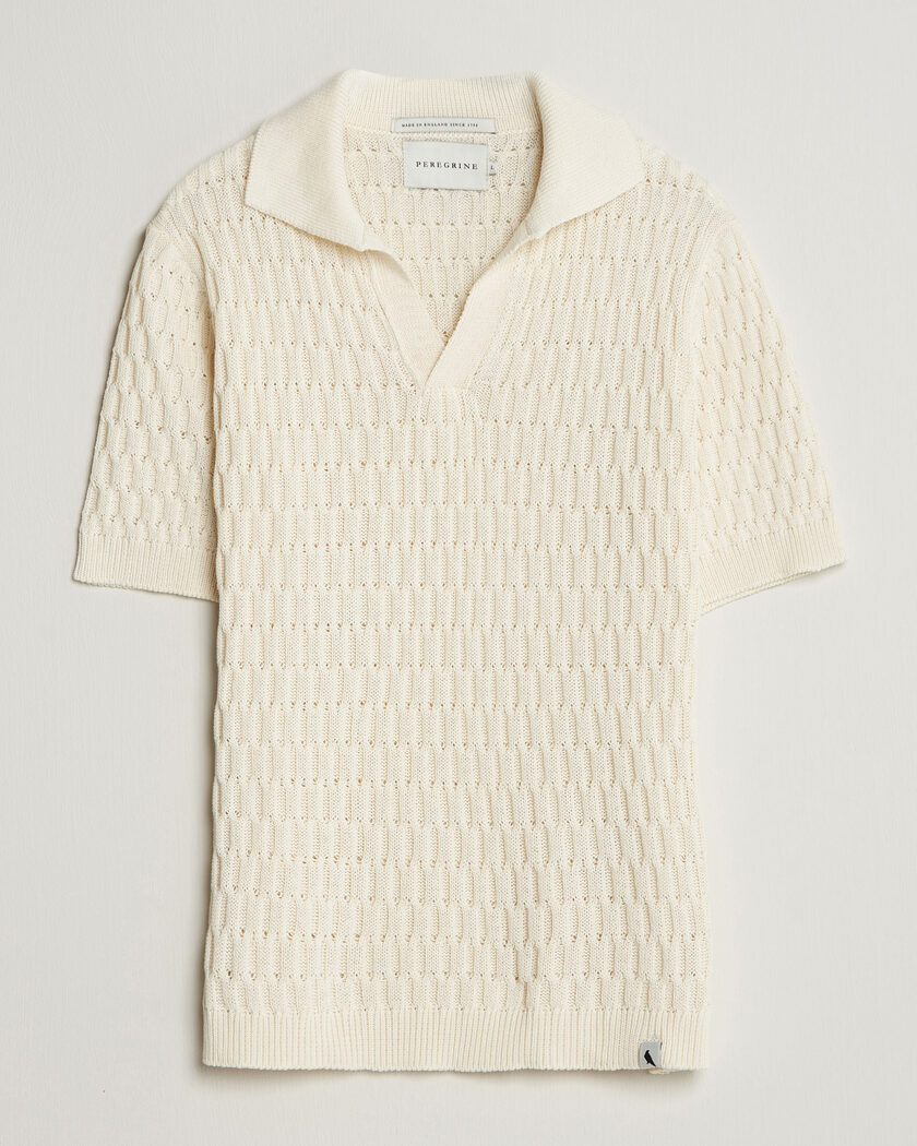 Gran Sasso Cotton Cable Knitted Polo Cream at CareOfCarl.com