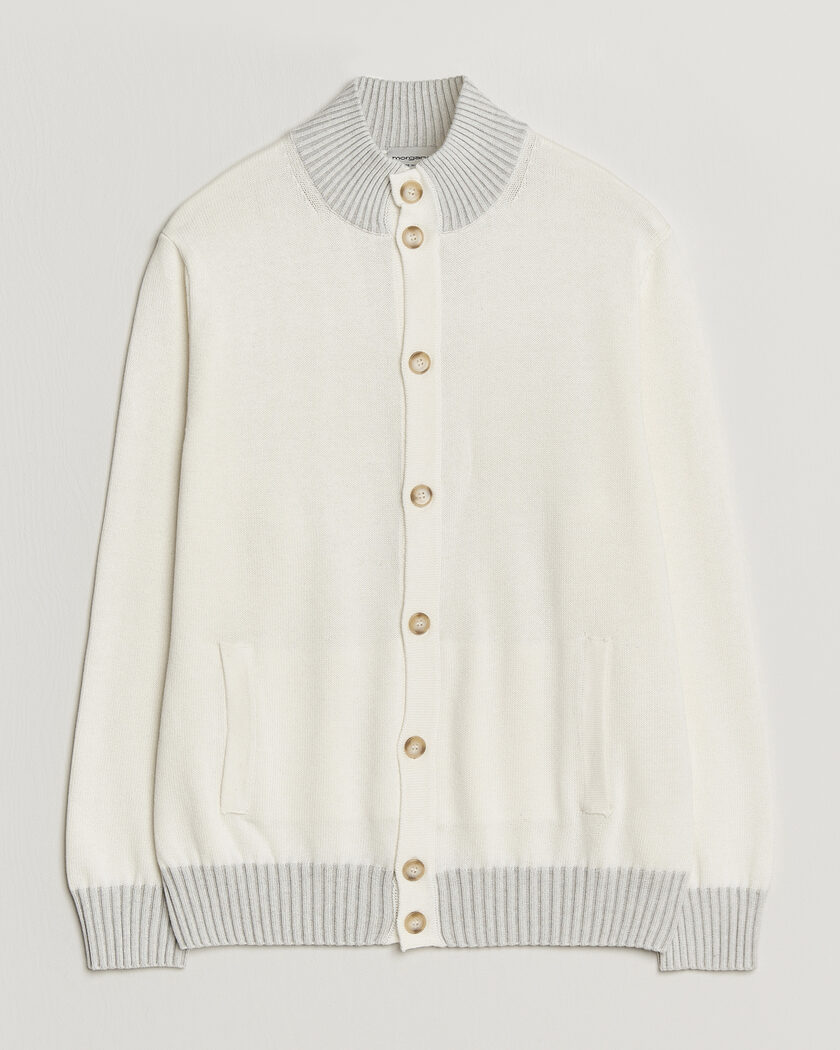  Morgano Cotton/Cashmere Knitted Cardigan Cream – White
