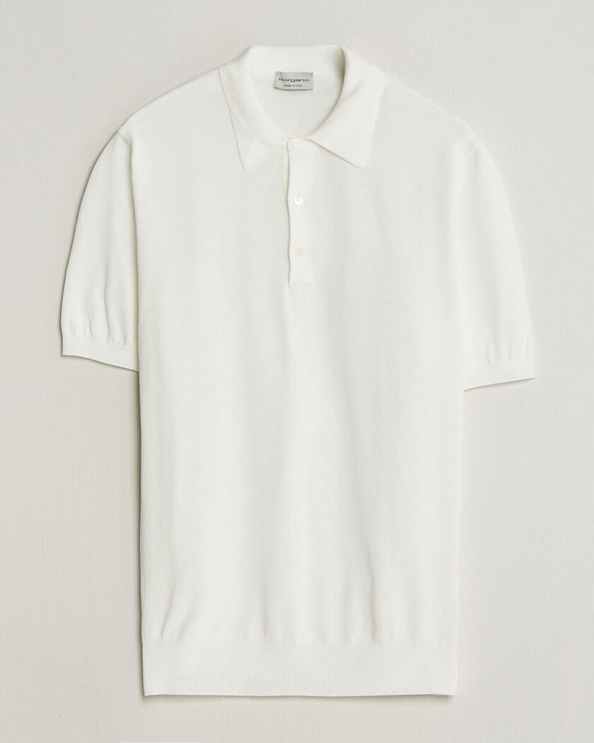 Morgano Knitted Cotton Crepe Polo Latte – White