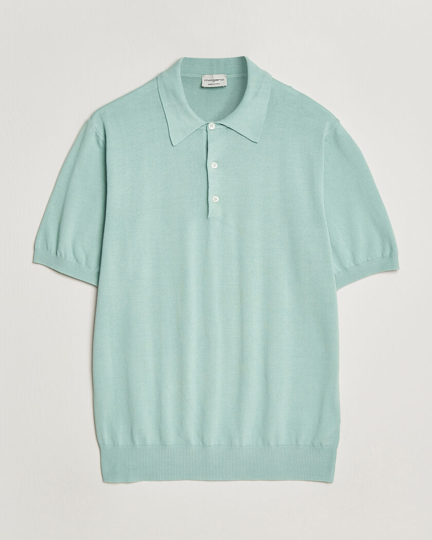 Morgano Knitted Cotton Crepe Polo Light Green – Green
