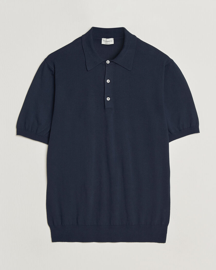 BEAMS PLUS Short Sleeve Cable Polo Navy at CareOfCarl.com
