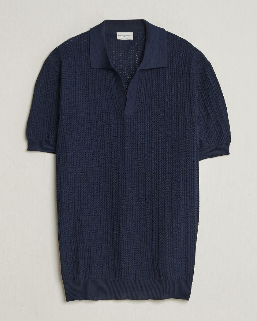 Morgano Structured Knitted Polo Navy – Blue