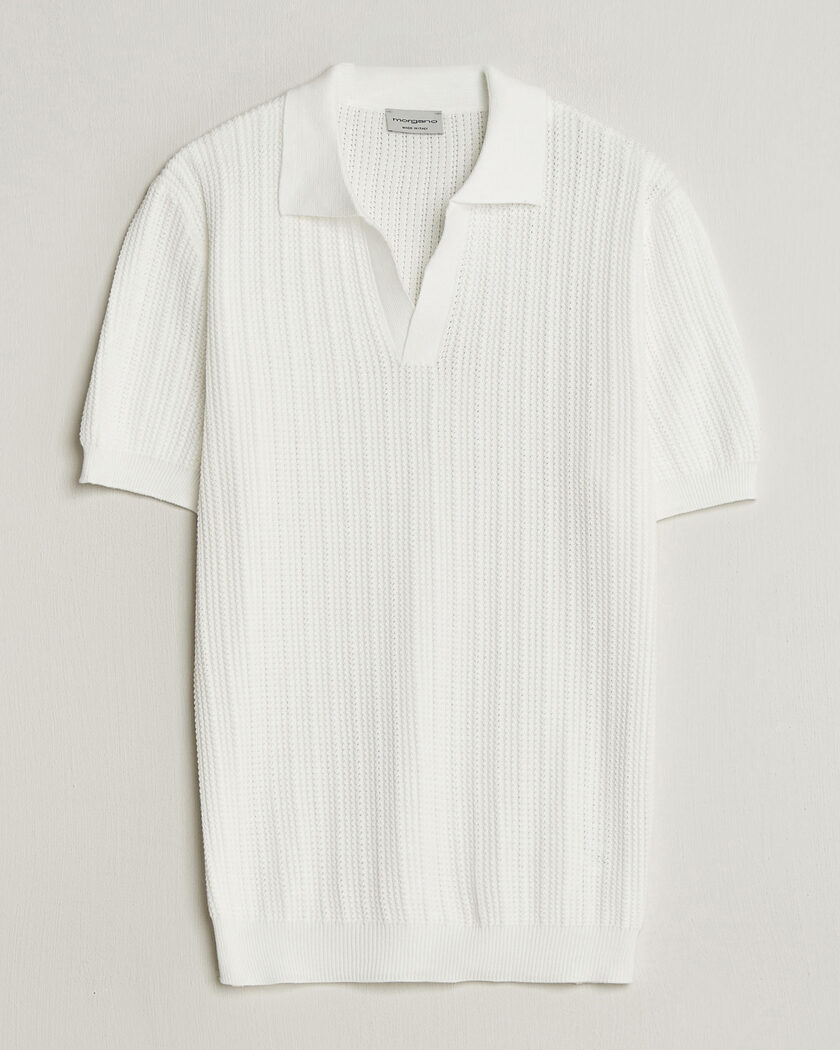 Morgano Structured Knitted Polo White – White