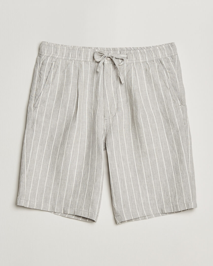 KnowledgeCotton Apparel Striped Loose Linen Shorts Grey – Grey