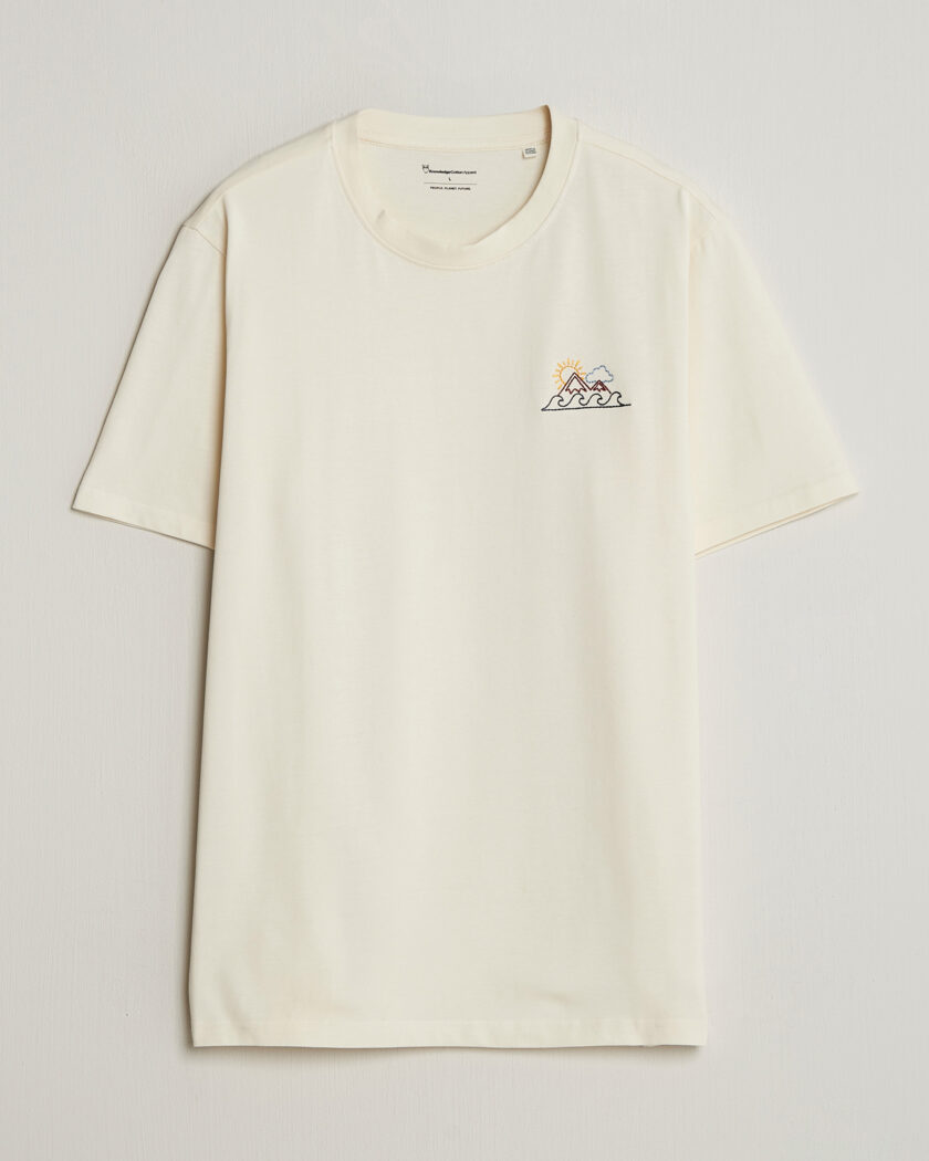 KnowledgeCotton Apparel Chest Print T-Shirt Egret – White