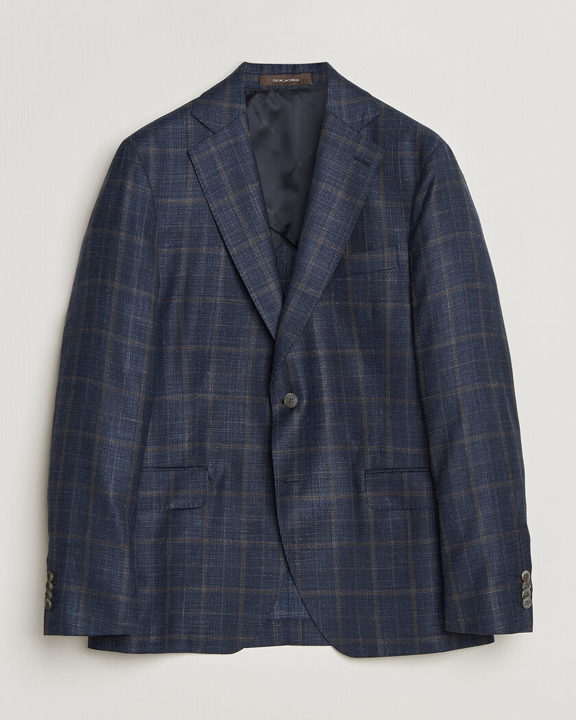 Oscar Jacobson Ferry Patch Loro Piana Summertime Checked Blazer Navy – Blue