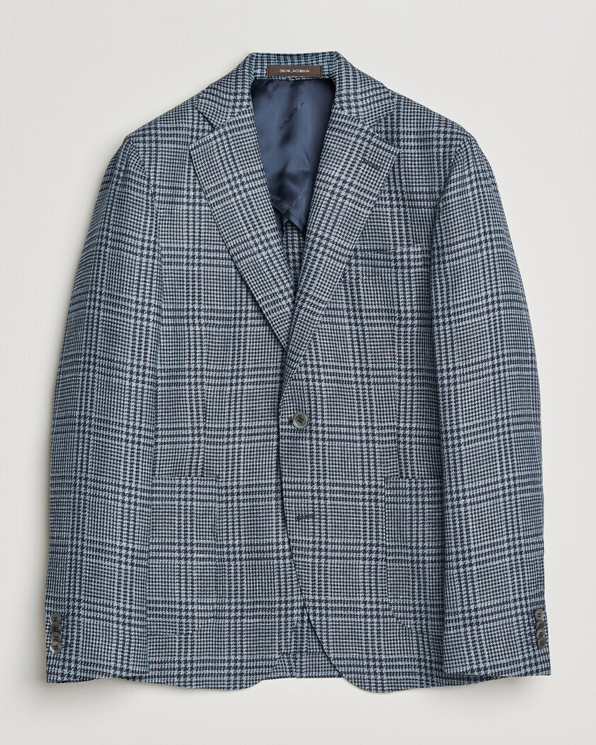Oscar Jacobson Ferry Patch Soft Checked Linen/Wool Blazer Blue – Blue