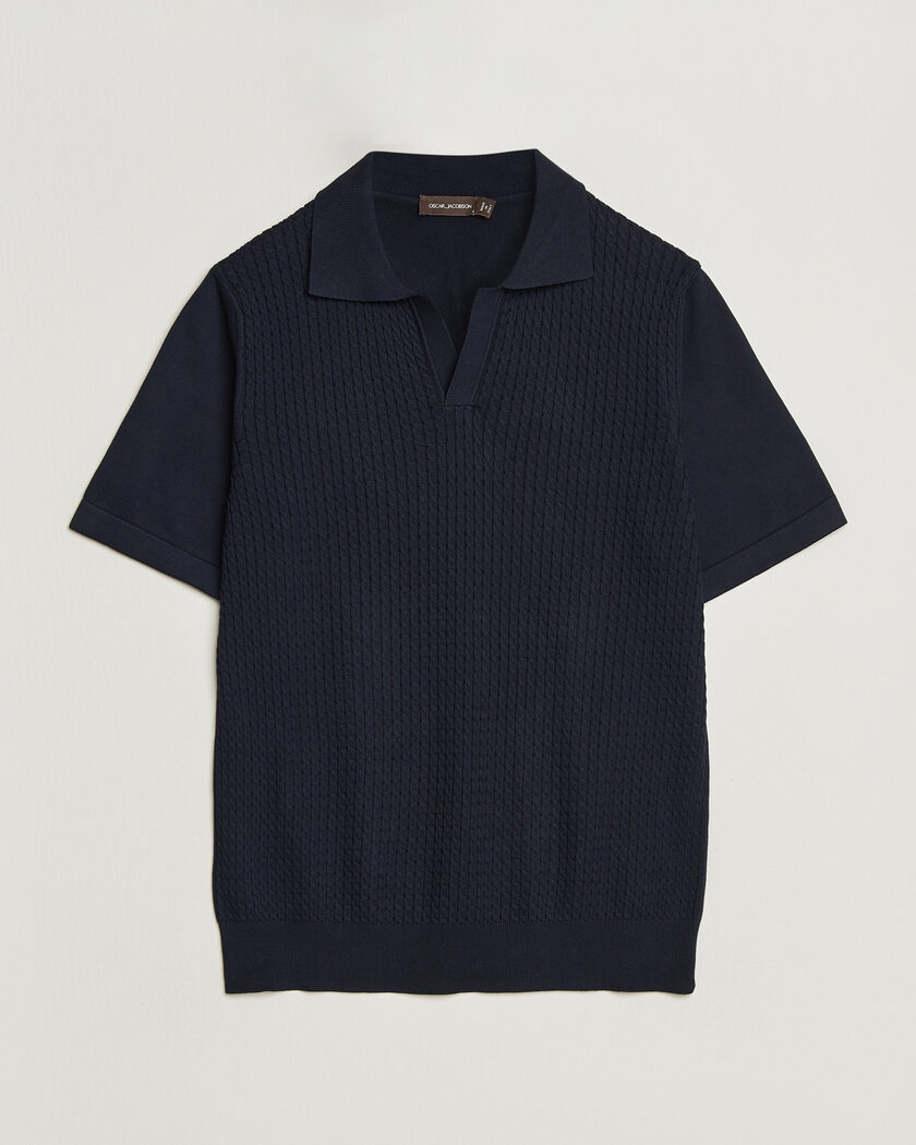 Auralee Cotton Knit Skipper Polo Navy Stripe at CareOfCarl.com
