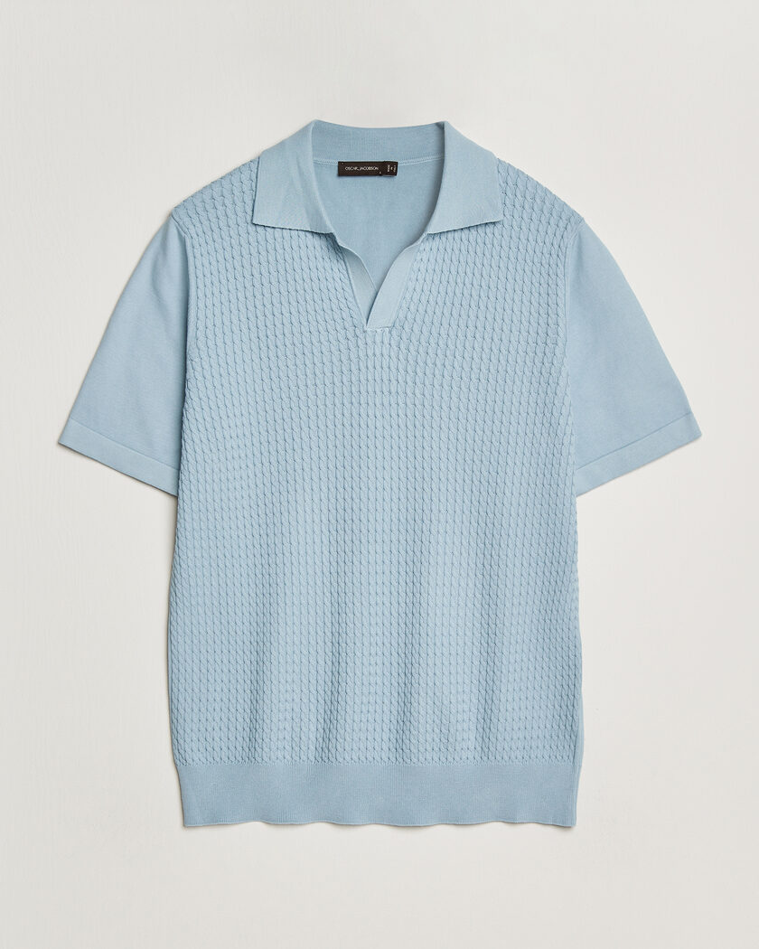 Oscar Jacobson Alf Structured Cotton Polo Light Blue – Blue