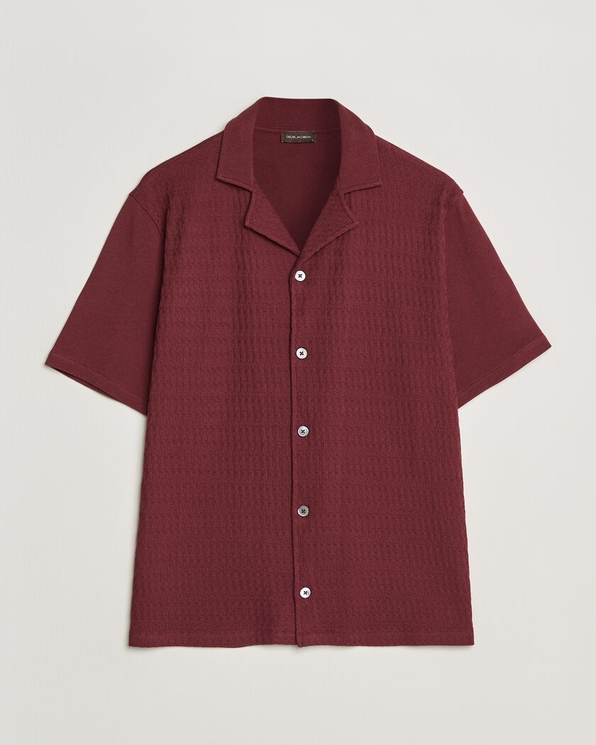 Oscar Jacobson Kirk Knitted Short Sleeve Shirt Wine Red – Red