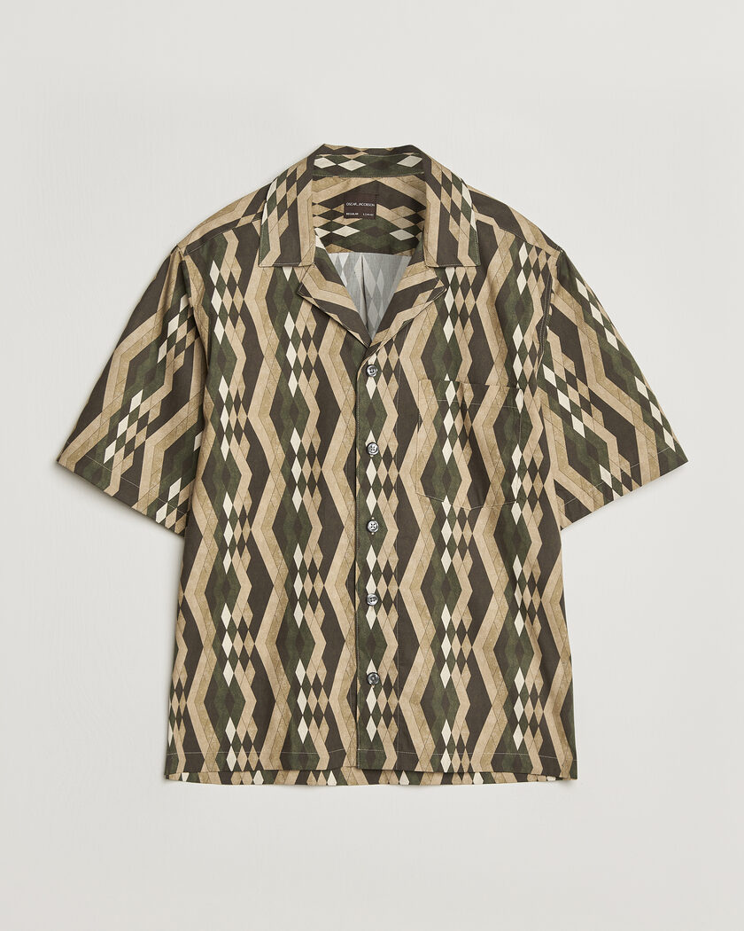 Oscar Jacobson Reg Fit Cuban Printed Short Sleeve Shirt Olive – Green