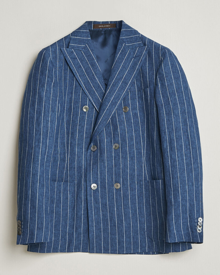 Oscar Jacobson Farrys Patch Striped Linen Blazer Blue – Blue