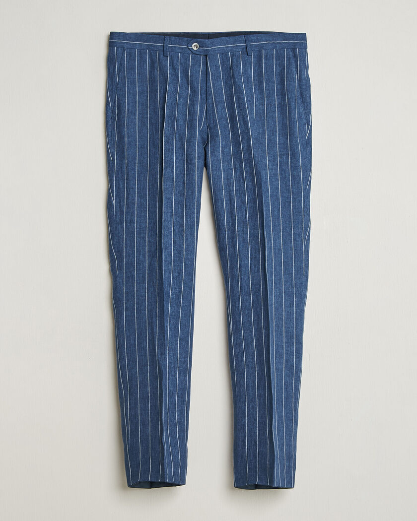 Oscar Jacobson Dandy Striped Linen Trousers Blue – Blue