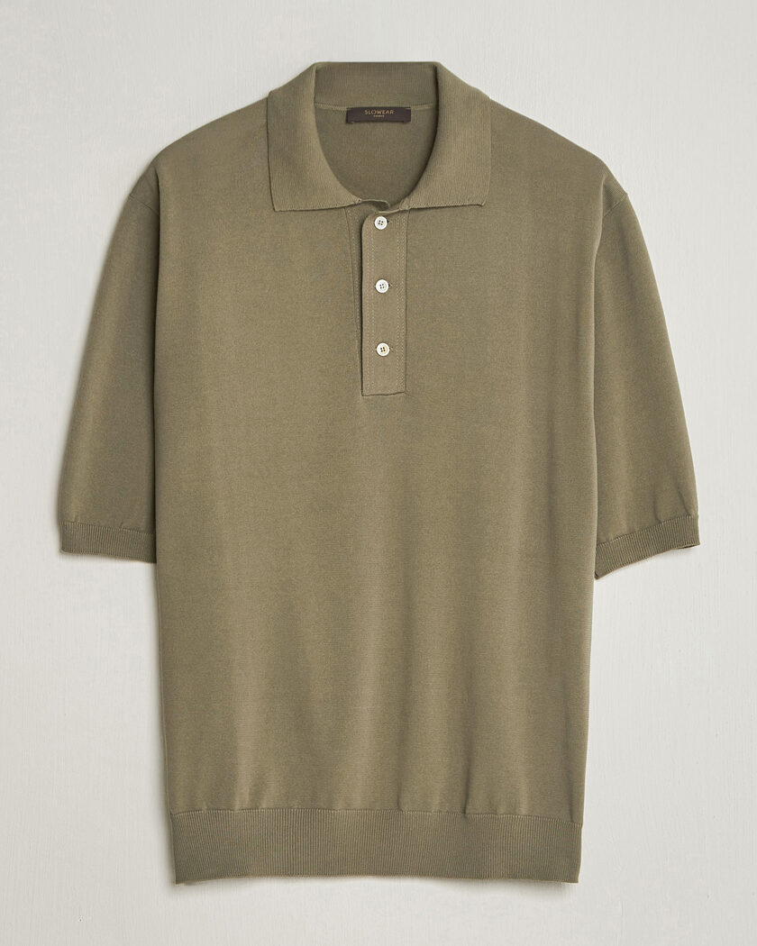 BEAMS PLUS Zip Knit Striped Polo Olive at CareOfCarl.com