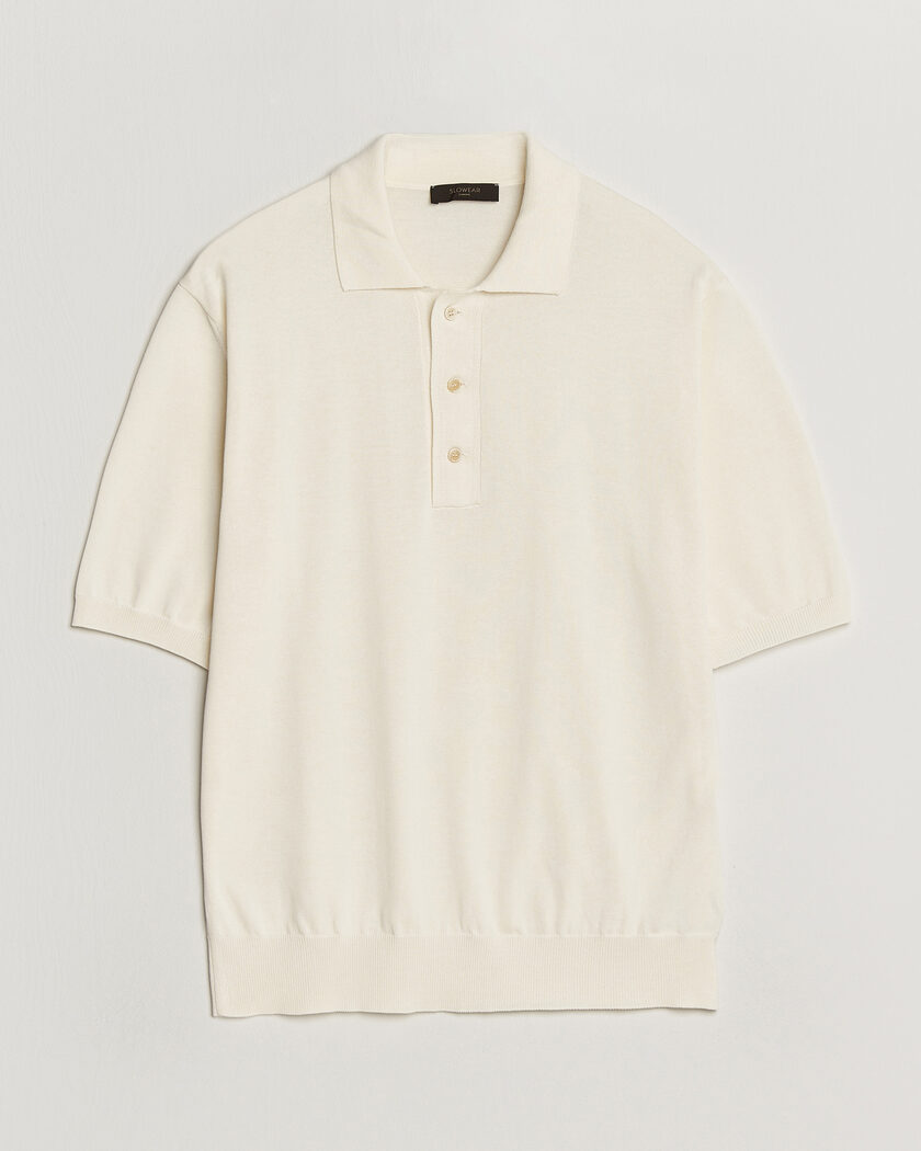 Zanone Knitted Cotton Polo Off White – White