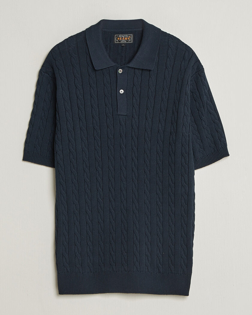 BEAMS PLUS Short Sleeve Cable Polo Navy – Blue