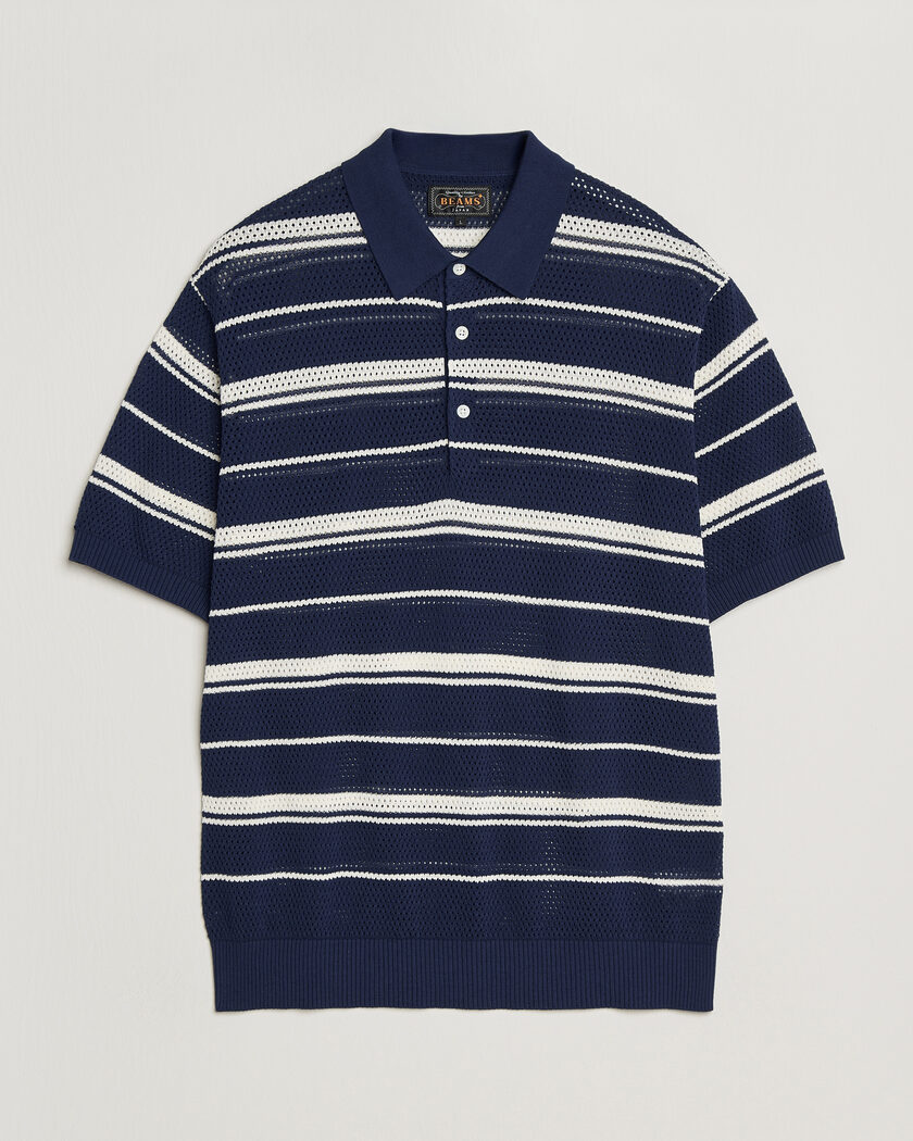 BEAMS PLUS Short Sleeve Mesh Knit Polo Navy – Blue