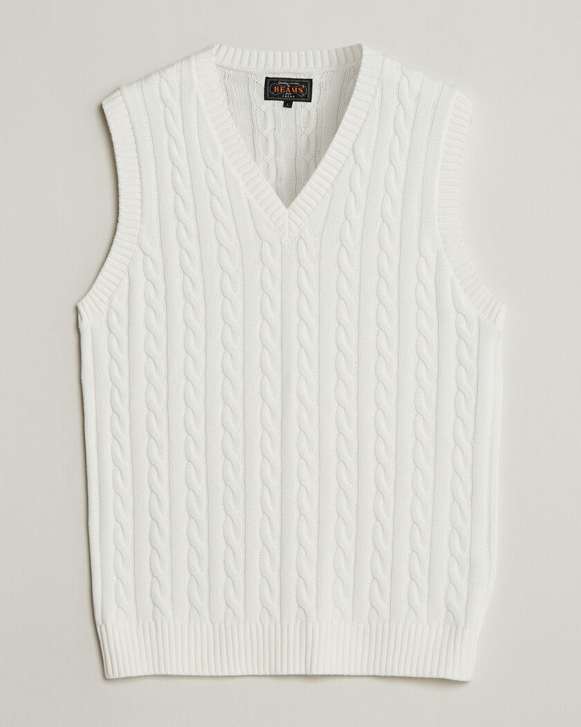 BEAMS PLUS Cable Knit Vest White – White