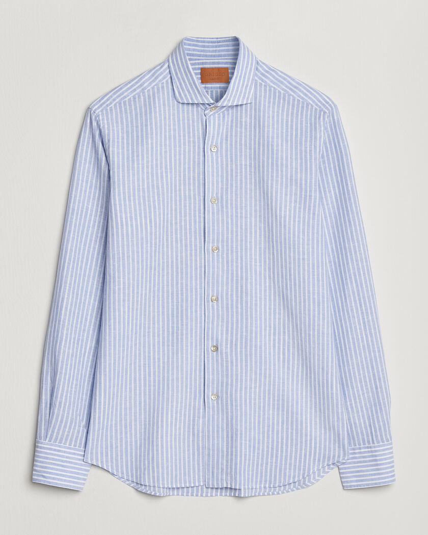 Grigio Washed Cotton/Linen Shirt Blue Stripe – Blue