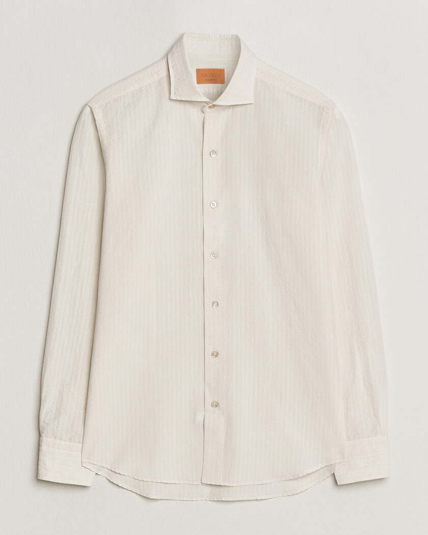 Grigio Cotton/Linen Seersucker Shirt Off White – White