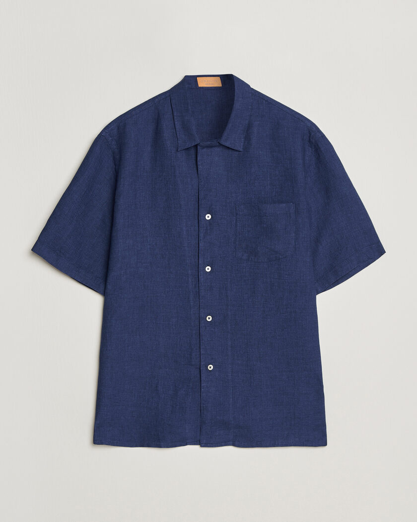 Grigio Linen Camp Collar Shirt Navy – Blue