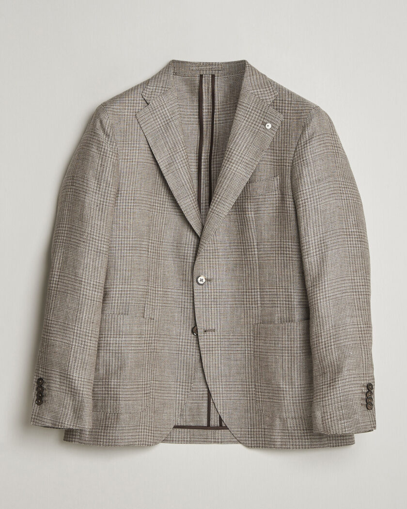 Lardini Cotton/Linen Glencheck Blazer Beige at CareOfCarl.com