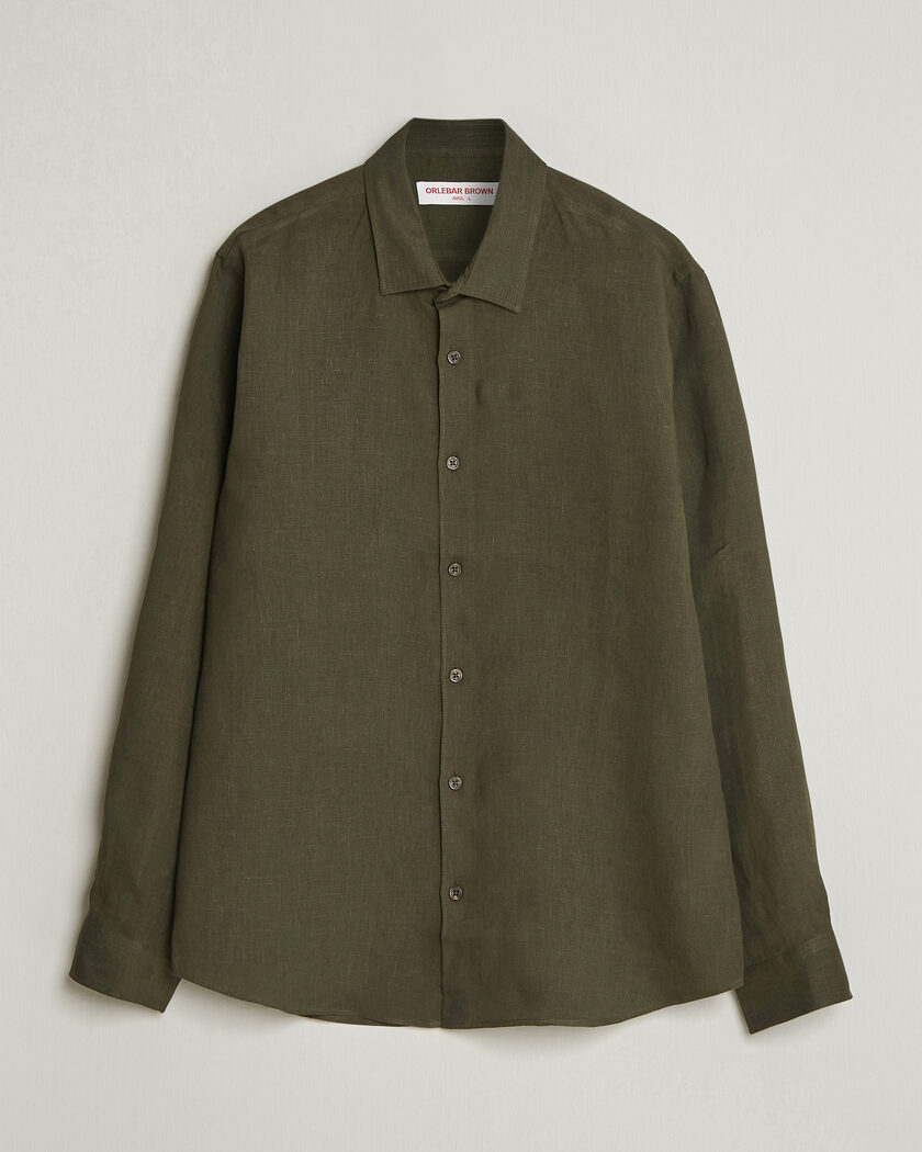 Orlebar Brown Giles Linen Stiched Shirt Bayleaf Green – Green