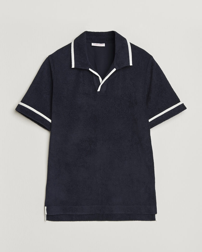 Auralee Cotton Knit Skipper Polo Navy Stripe at CareOfCarl.com