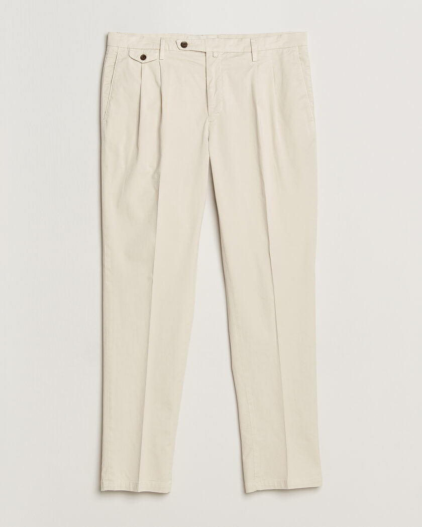 Briglia 1949 Easy Fit Pleated Cotton Stretch Chino Cream – White