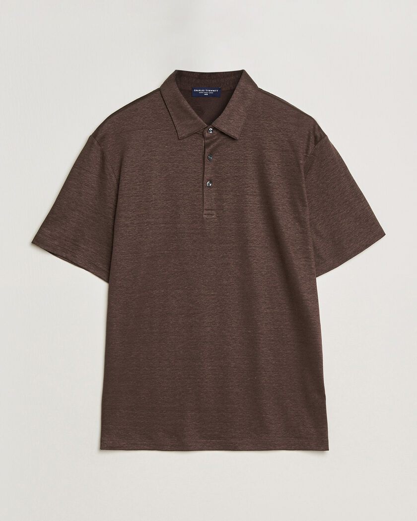Charles Tyrwhitt Short Sleeve Linen Polo Chocolate Brown – Brown